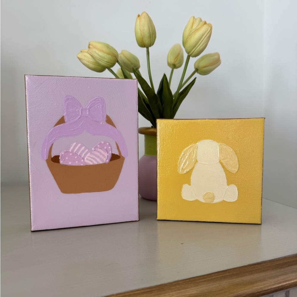 Hand-Painted Acrylic Easter Bunny & Basket BY ME!